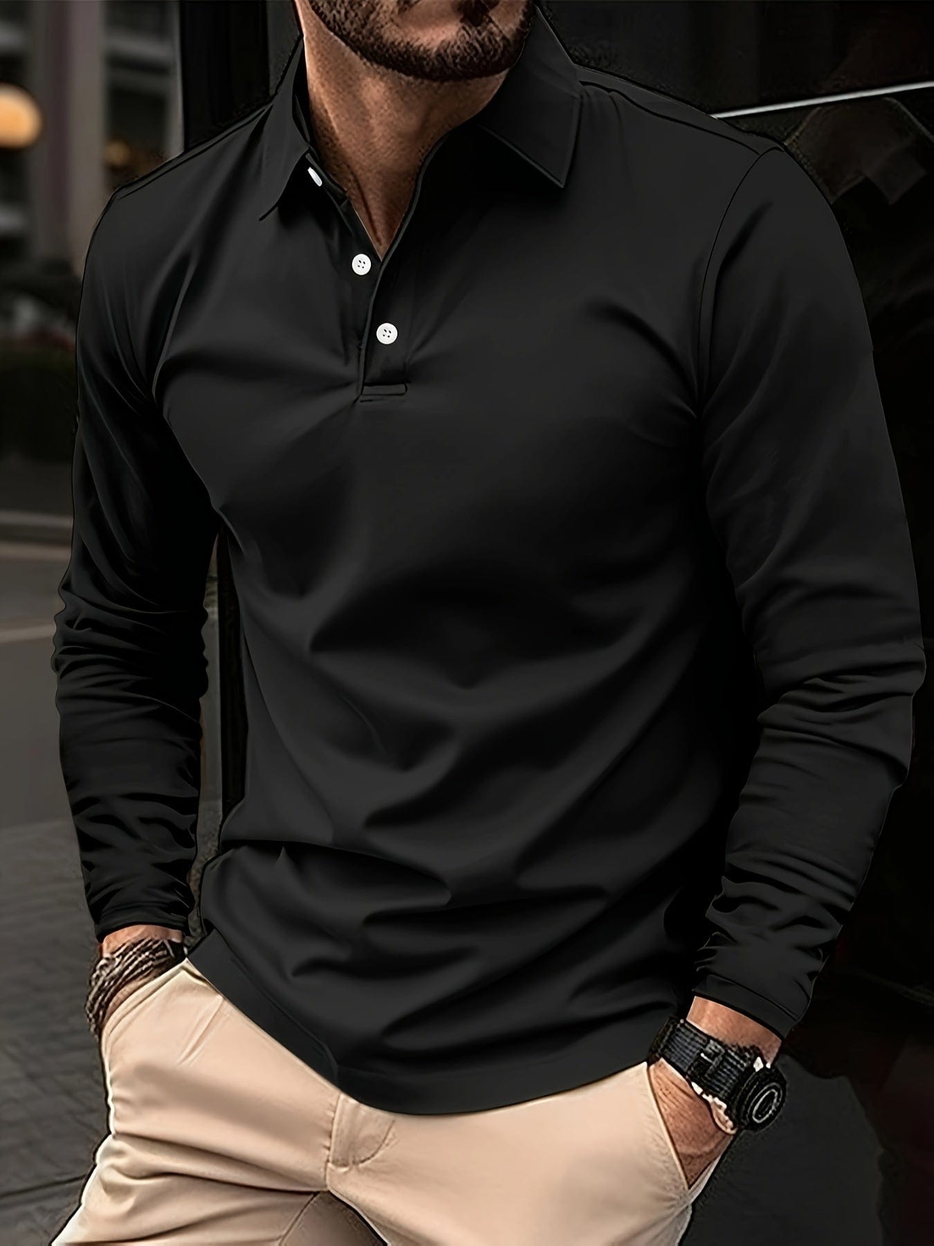 Long sleeve polo shirt for men