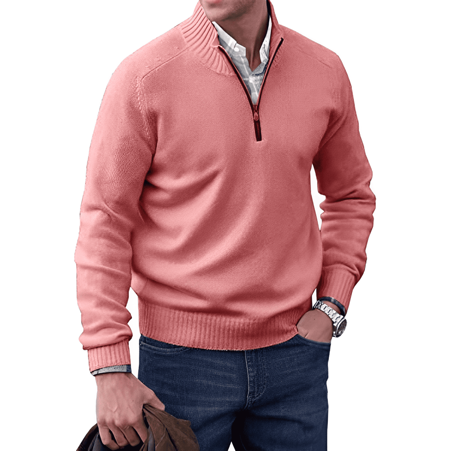 Men's beige half-zip sweater for a refined and casual look