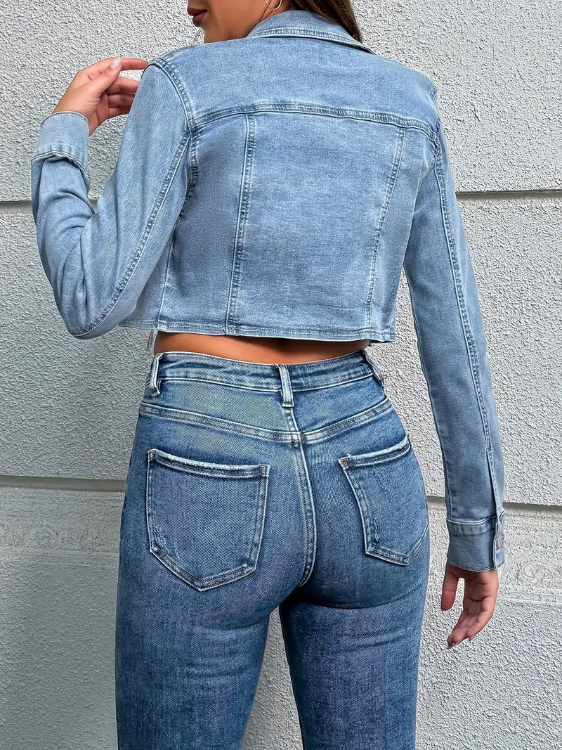 Classic Button-Up Denim Crop Top