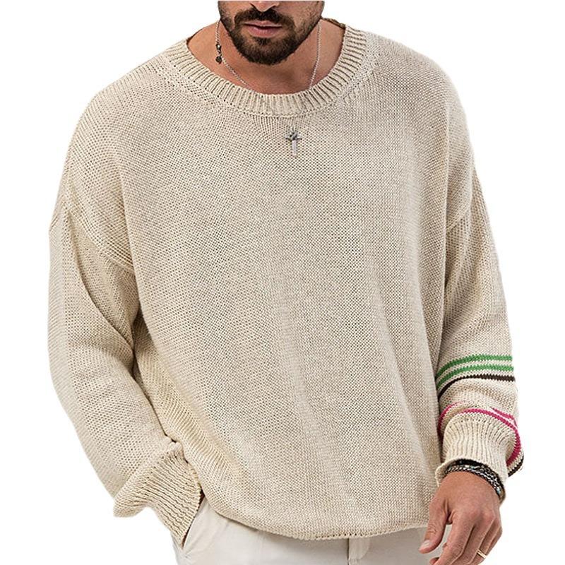 Men's casual round neck loose knit pullover sweater