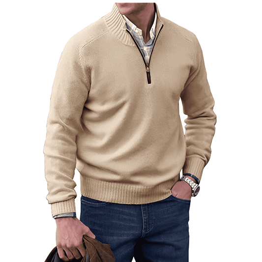 Men's beige half-zip sweater for a refined and casual look