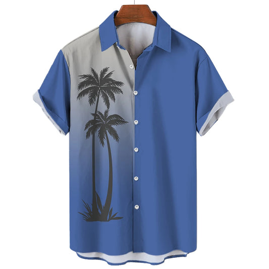 Coconut tree print short sleeve hawaiian vacation shirt