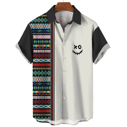 Men's Multicolor Smiley Face Print Oversized Summer Shirt