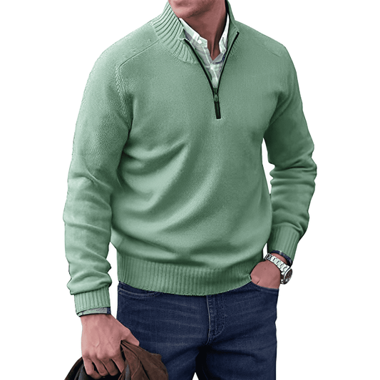 Men's beige half-zip sweater for a refined and casual look