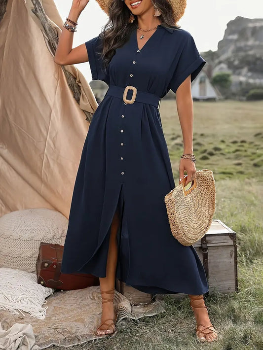 Button-Front Maxi Dress