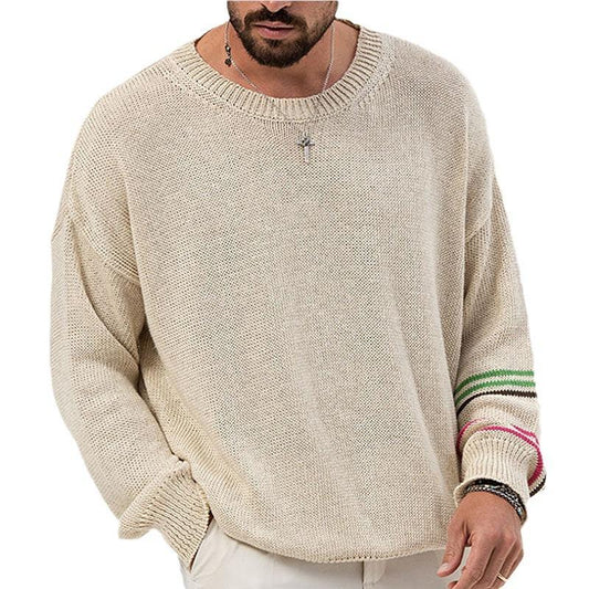Men's casual round neck loose knit pullover sweater